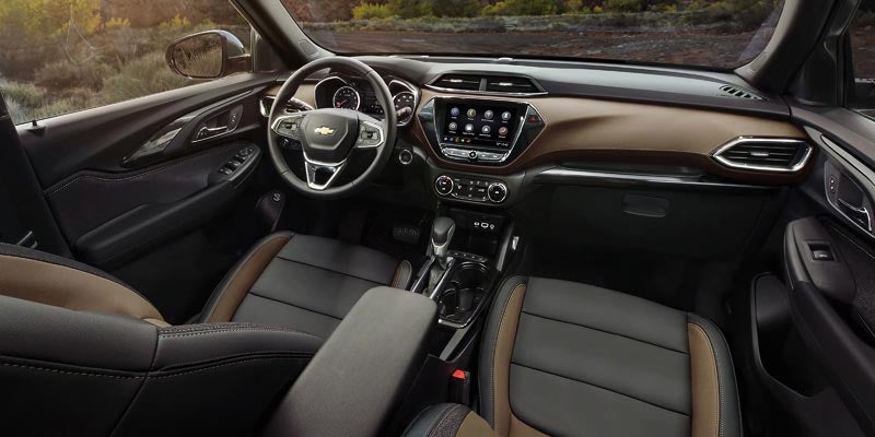 Interior of a Chevrolet Trailblazer, featuring a modern dashboard, seats, and infotainment system.
